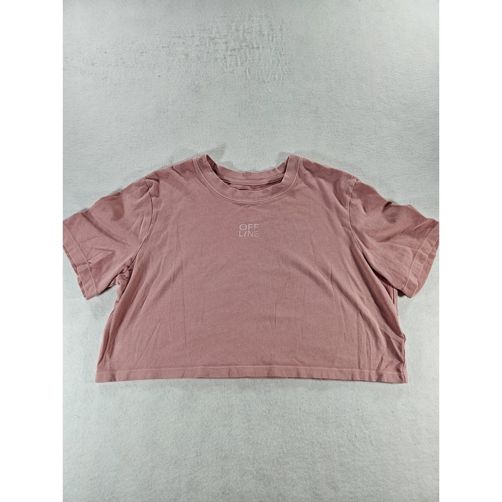 Aerie OFFLINE Mauve Pink Boxy Crop Top Soft Girl Coquette Cotton Tee Small